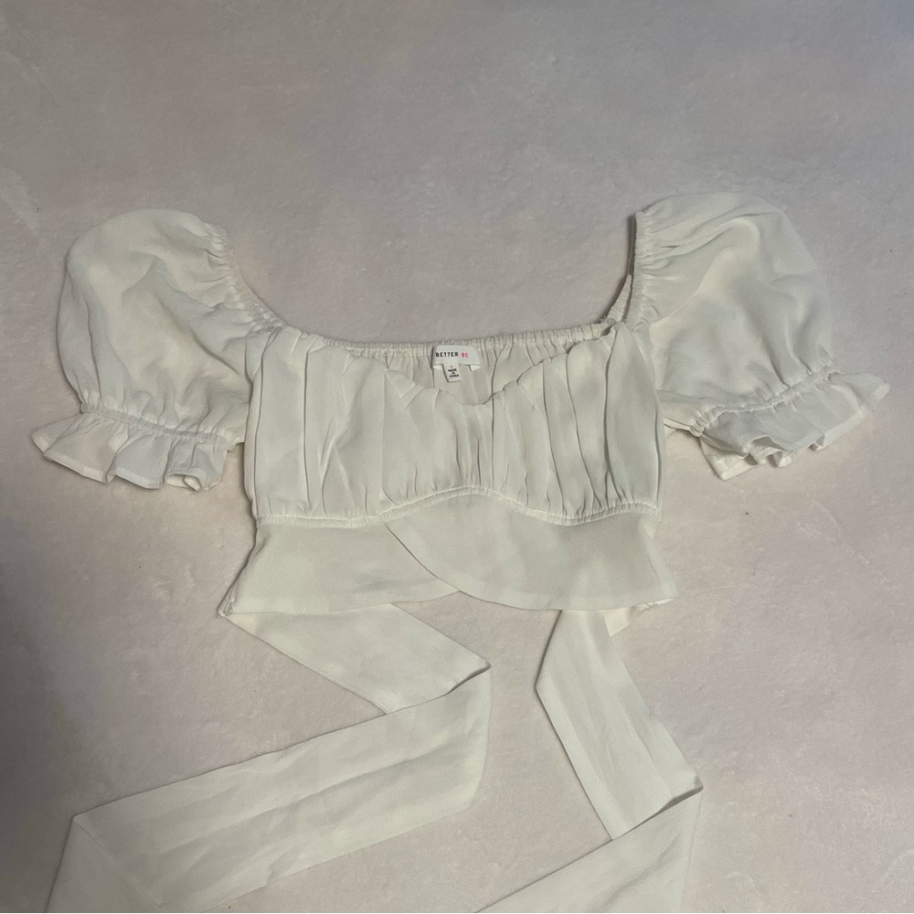 white cropped tie blouse top
